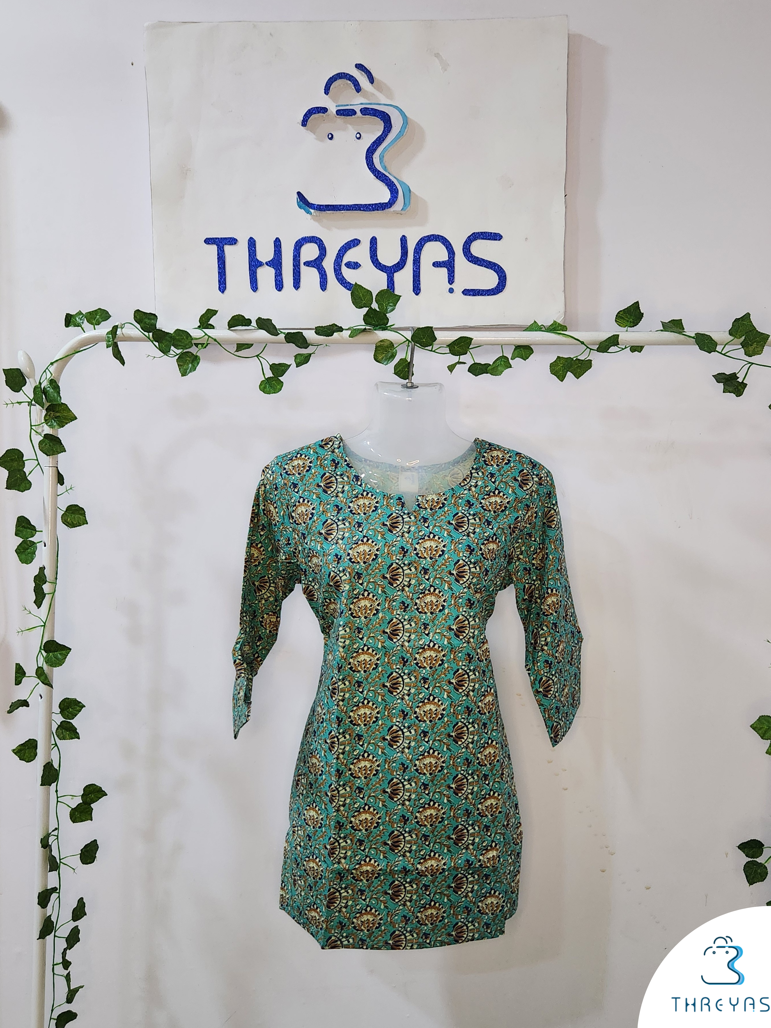 Green Cotton Short Kurti for women | Stylish Kurthis & Kurtis Sets for Women | Threyas