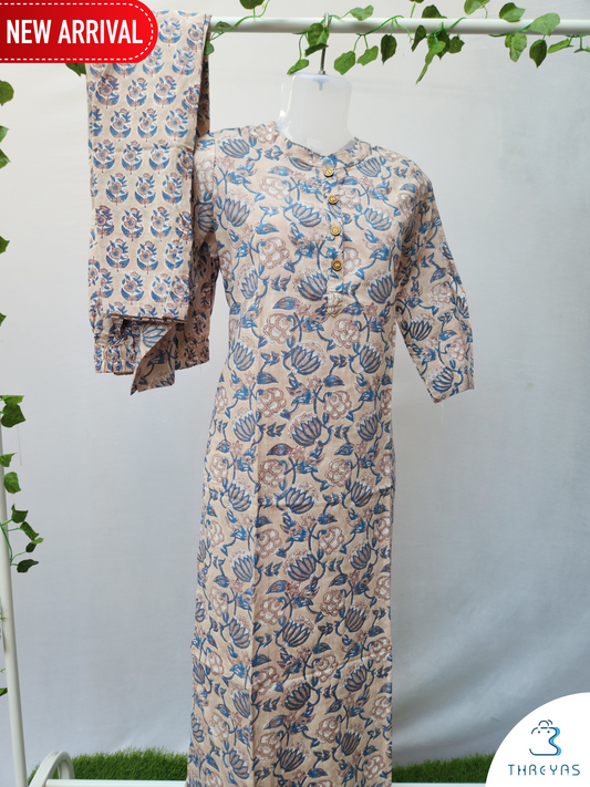 Light Gray Cotton Kurthis Set for women | Stylish Kurthis & Kurtis Sets for Women | Threyas