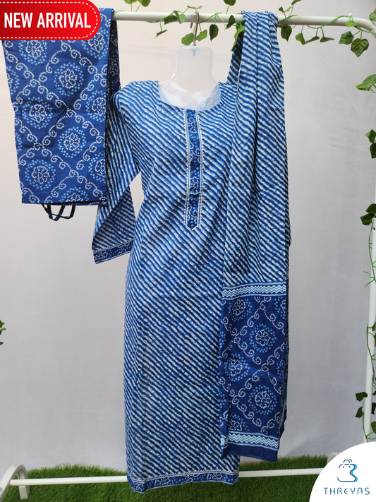 Blue Cotton Kurtha Set for women |  Stylish Kurthis & Kurtis Sets for Women  |  Threyas