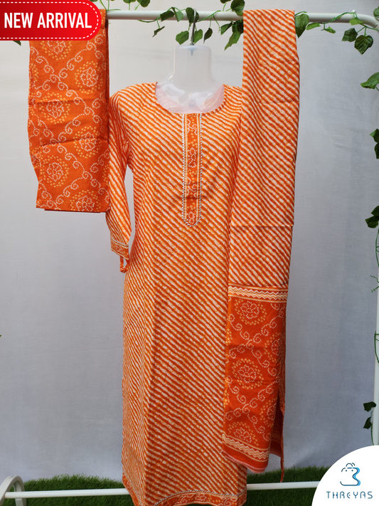 Orange Cotton kurthis Set for women | Stylish Kurthis & Kurtis Sets for Women | Threyas