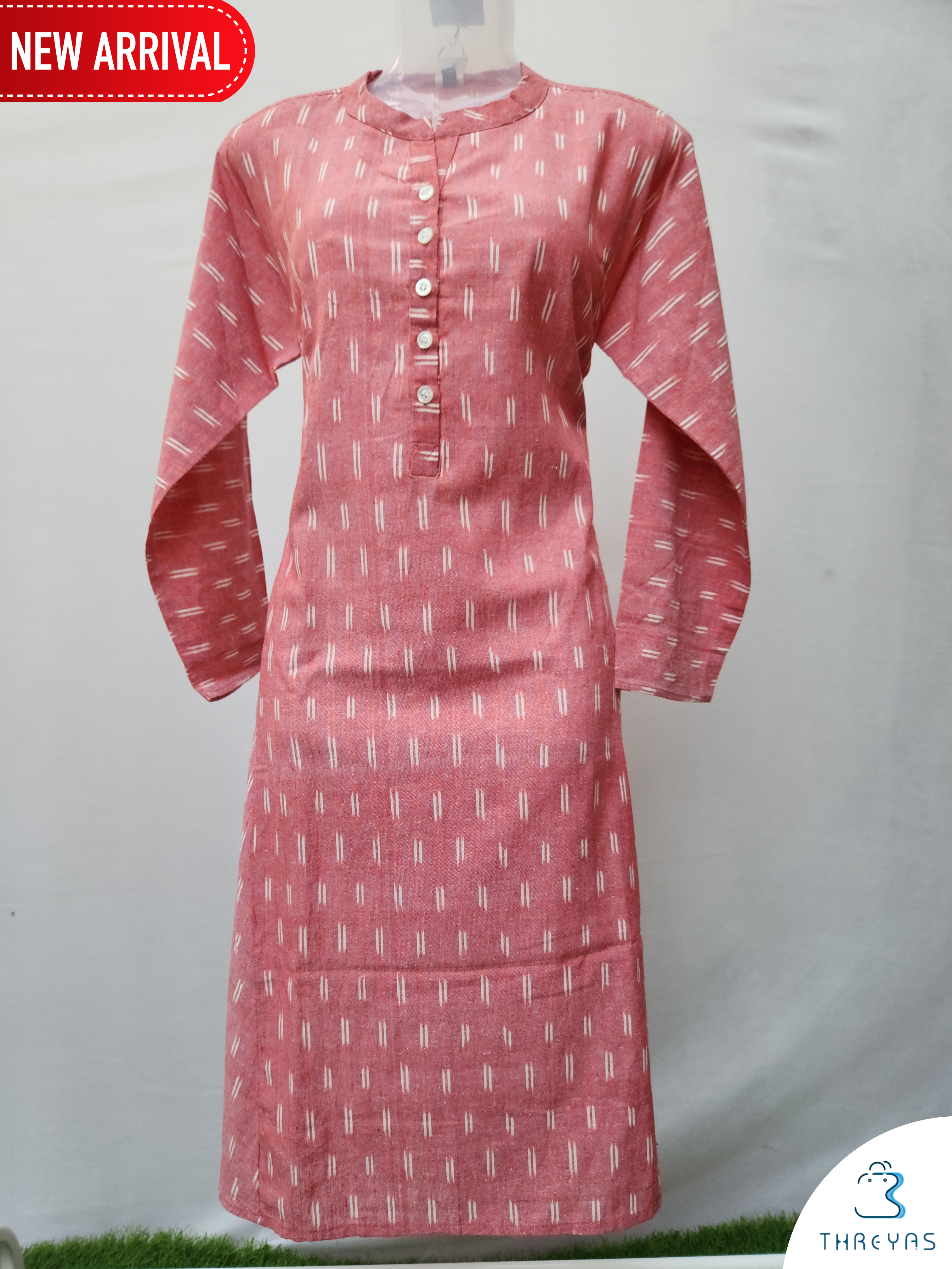 Coral Pink Cotton kurti |Coral Pink Cotton kurti for women |Threyas