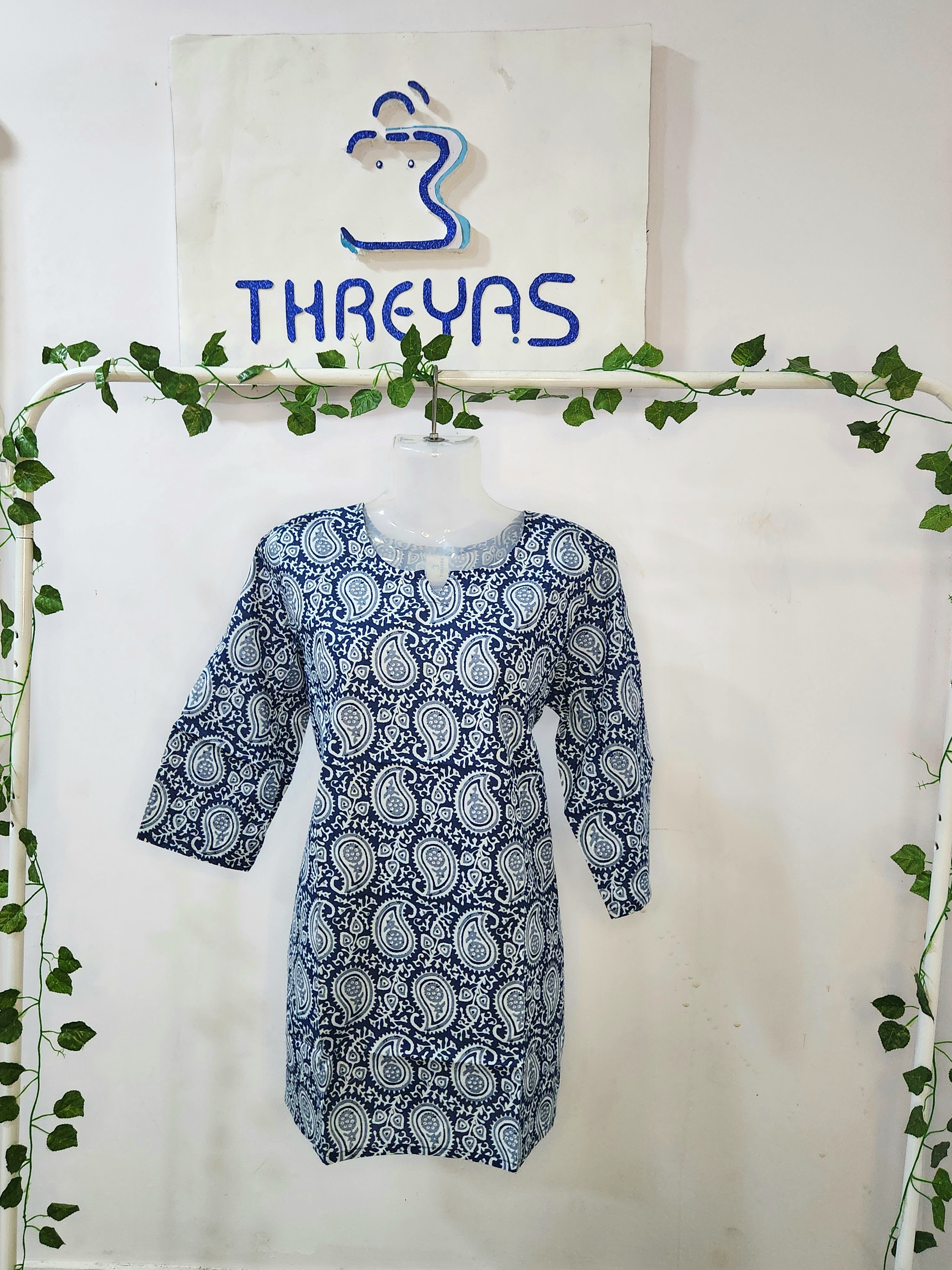 Blue Cotton Short Kurti for women | Stylish Kurthis & Kurtis Sets for Women | Threyas