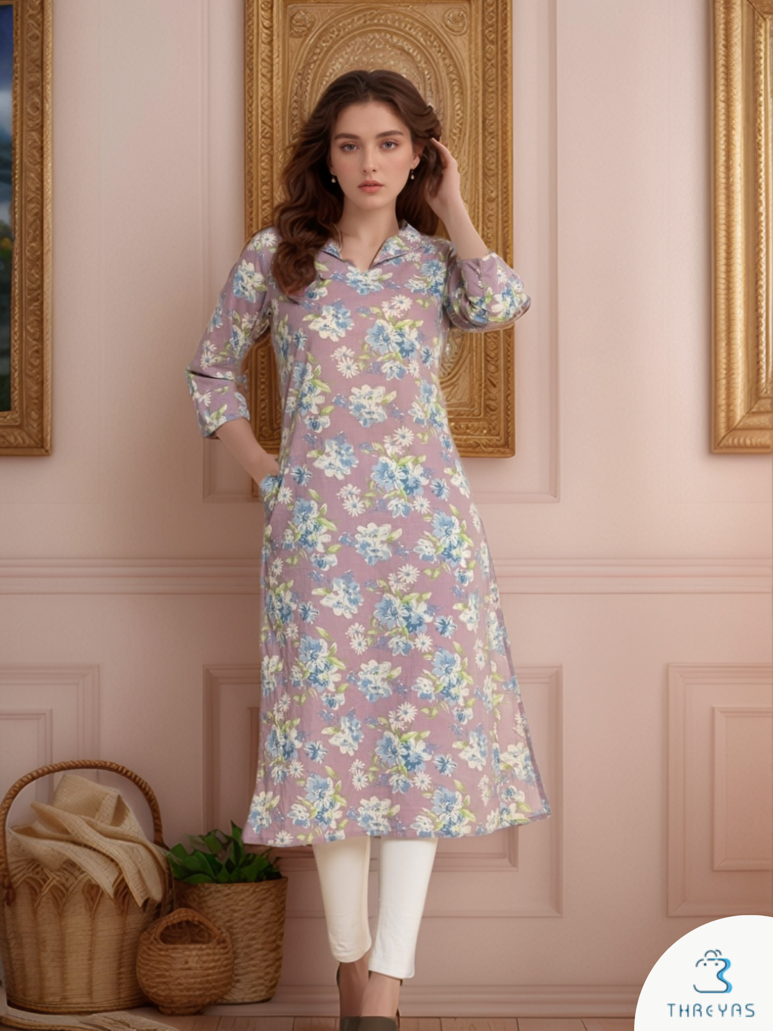 Purple Printed Long Kurti for Women