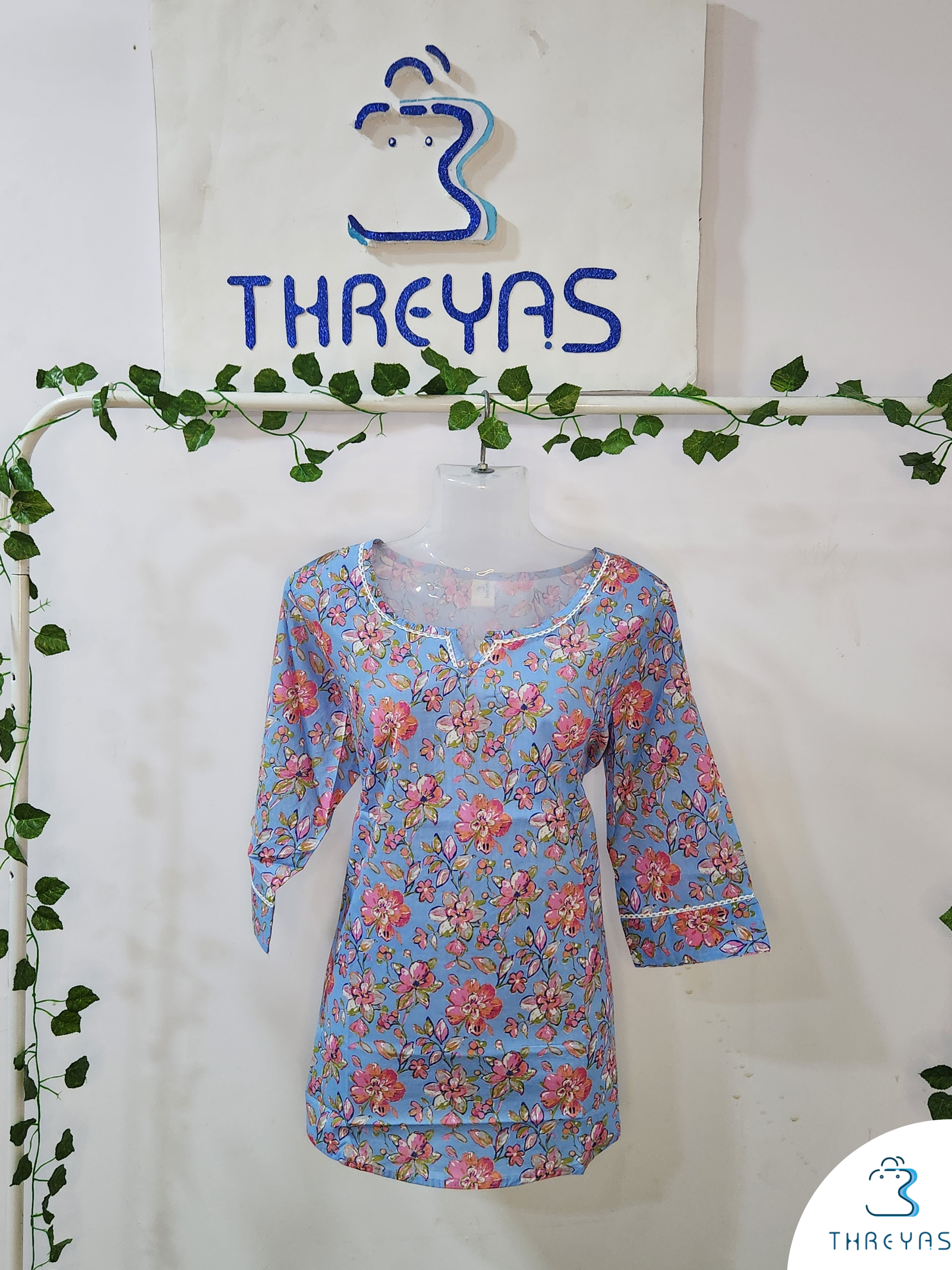 Lavender Cotton Short Kurti for women | Stylish Kurthis & Kurtis Sets for Women | Threyas
