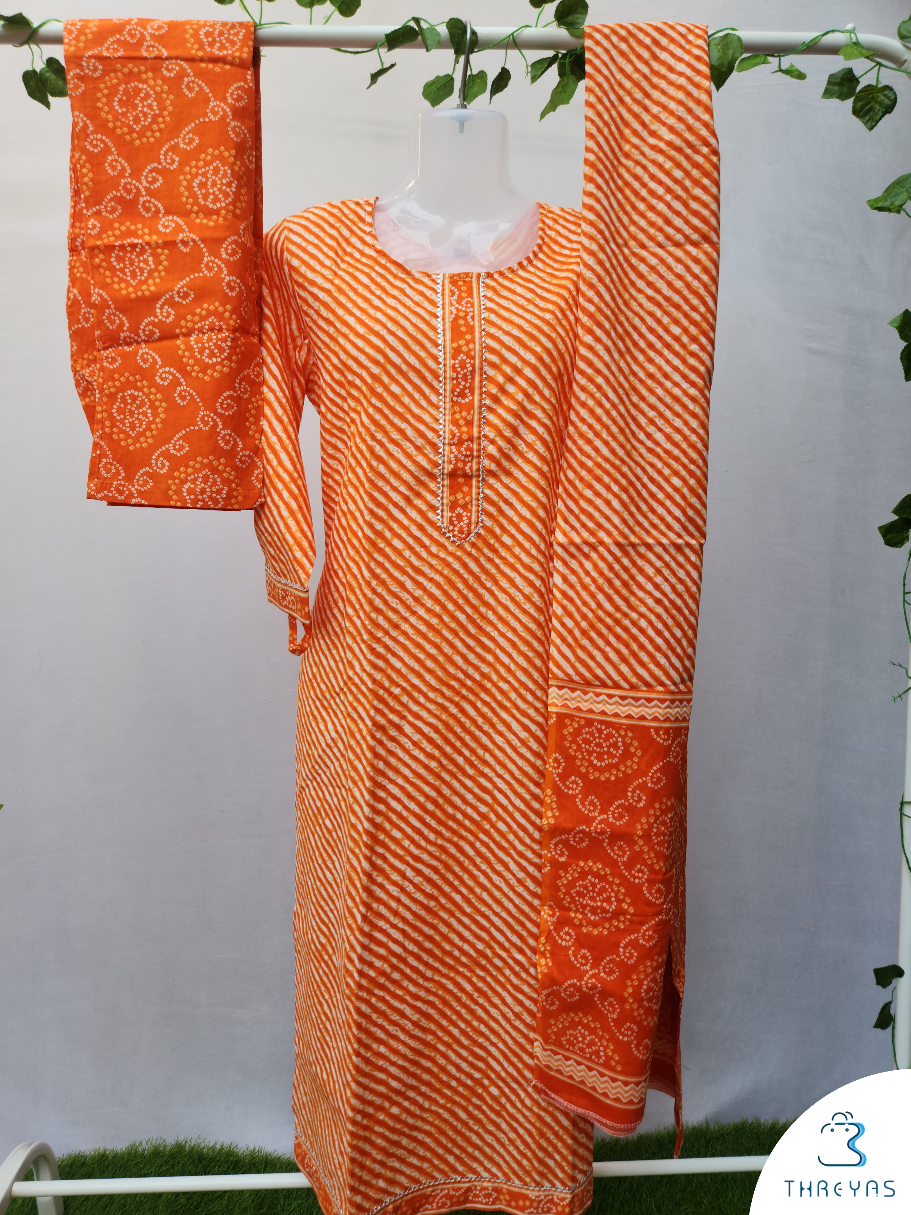 Orange Cotton kurthis Set for women | Stylish Kurthis & Kurtis Sets for Women | Threyas