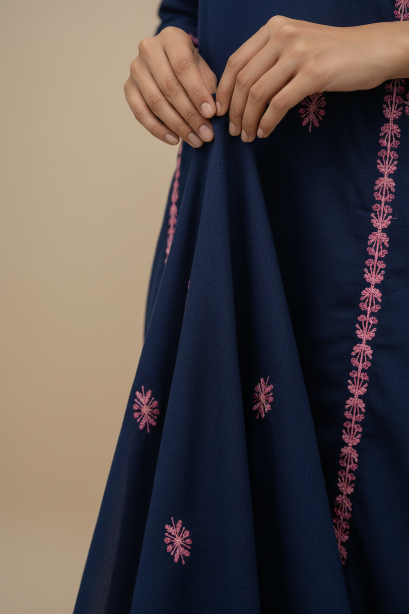 Royal Blue Cotton Kurti Set for Women with Buttis