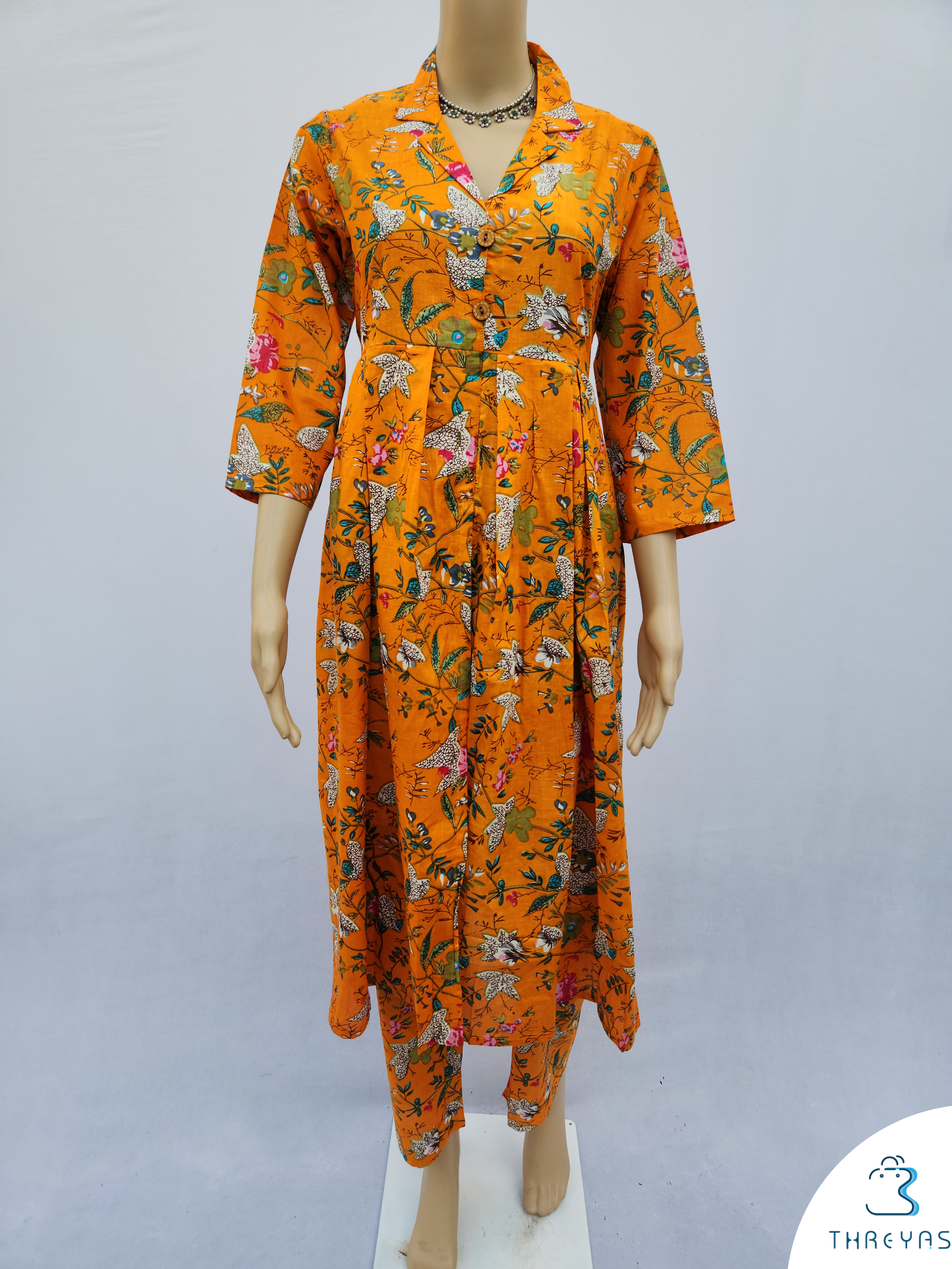Orange Hand Block Cotton Printed Co-Ord kurthi Set for women | Stylish Kurthis & Kurtis Sets for Women | Threyas