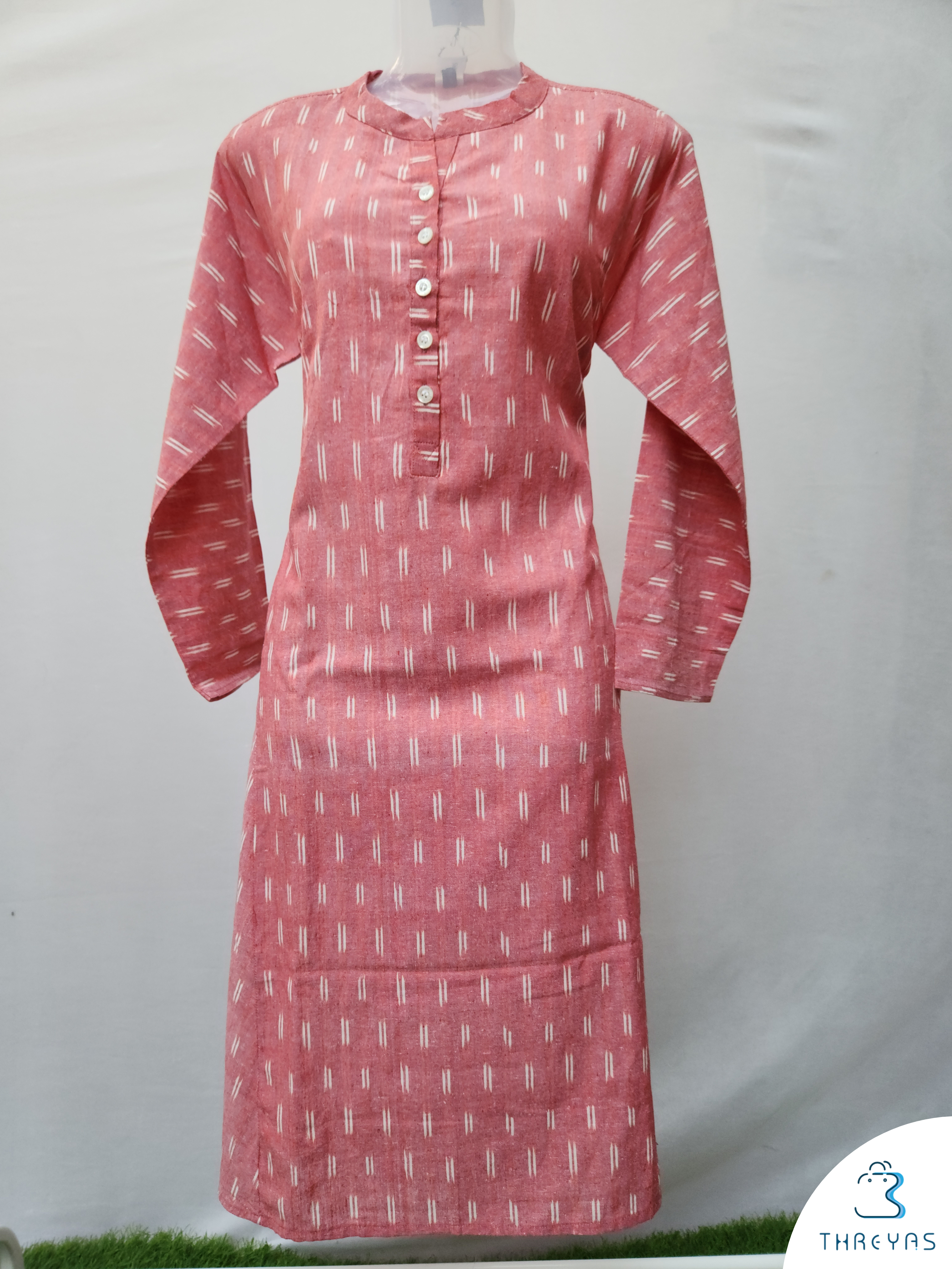 Coral Pink Cotton kurti |Coral Pink Cotton kurti for women |Threyas