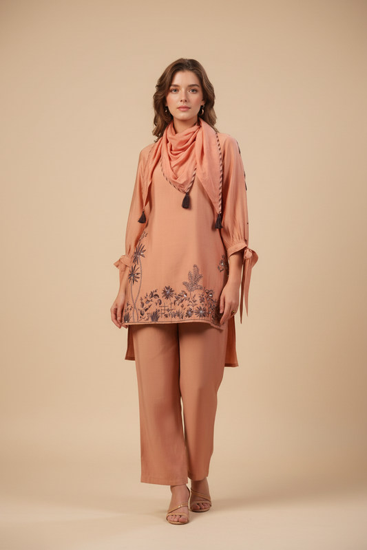 Rust Colored Embroidery Co-Ord Set for women