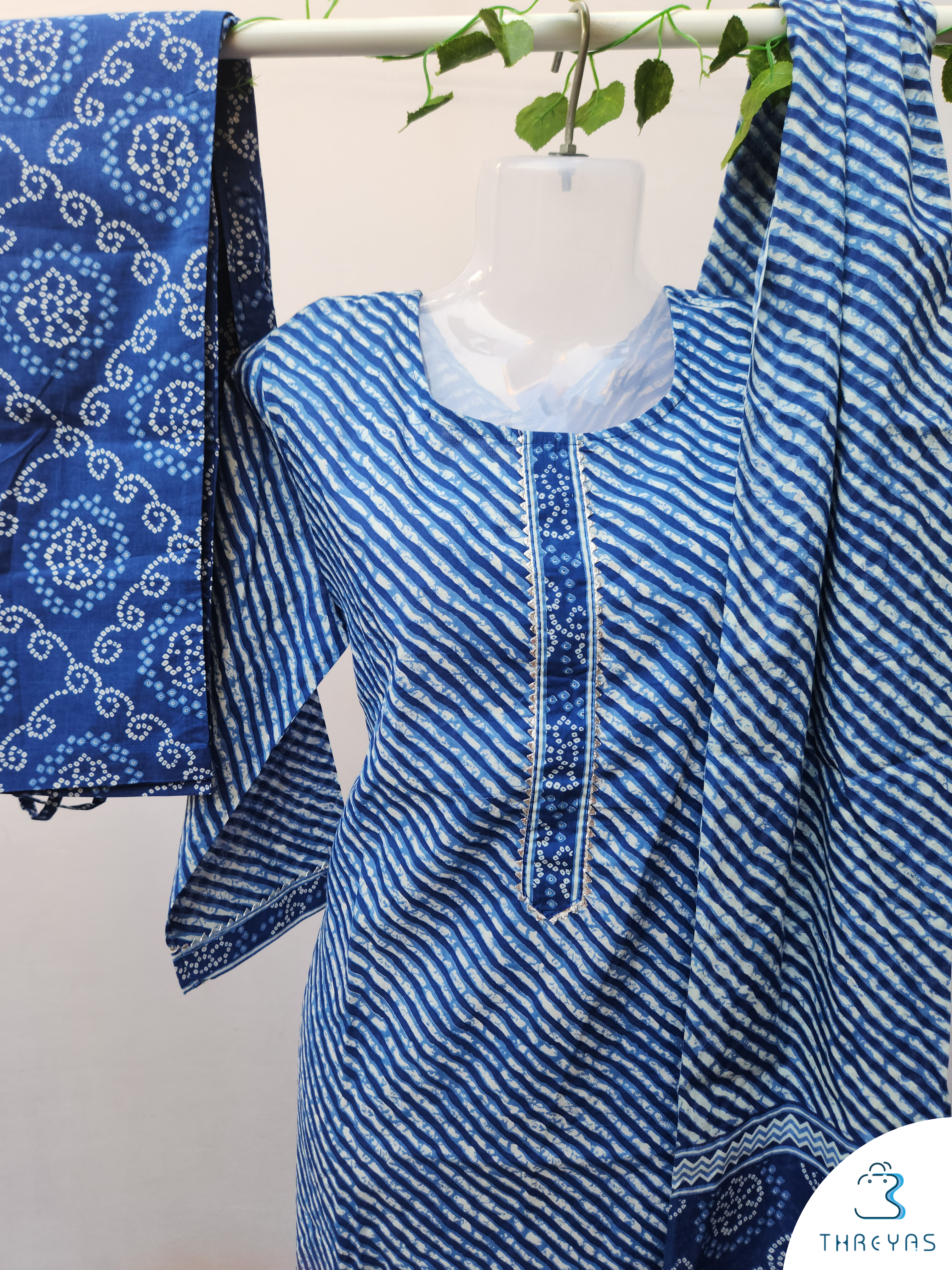 Blue Cotton Kurtha Set for women | Stylish Kurthis & Kurtis Sets for Women | Threyas