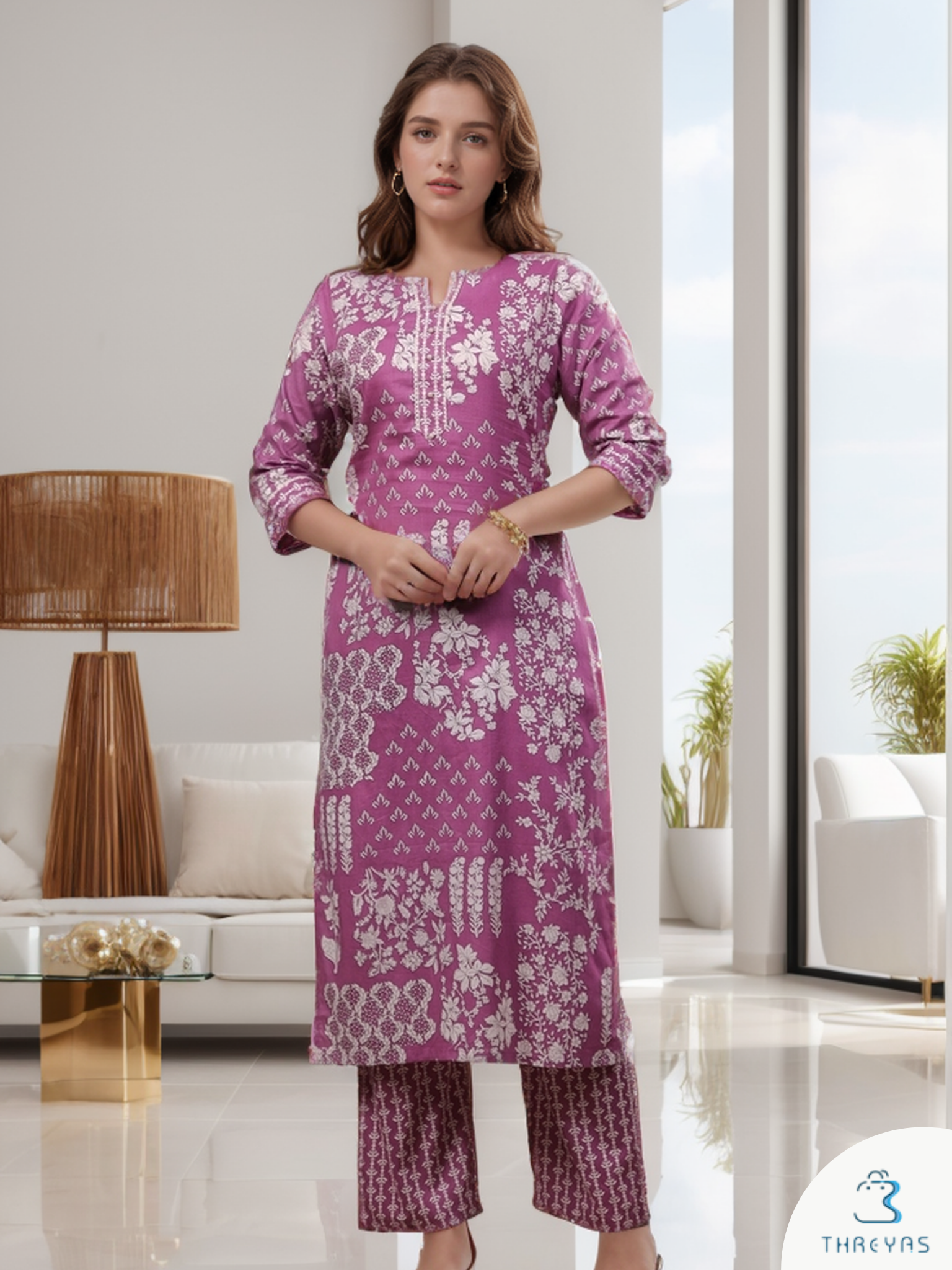 Purple Super Cotton Kurti Set for Women