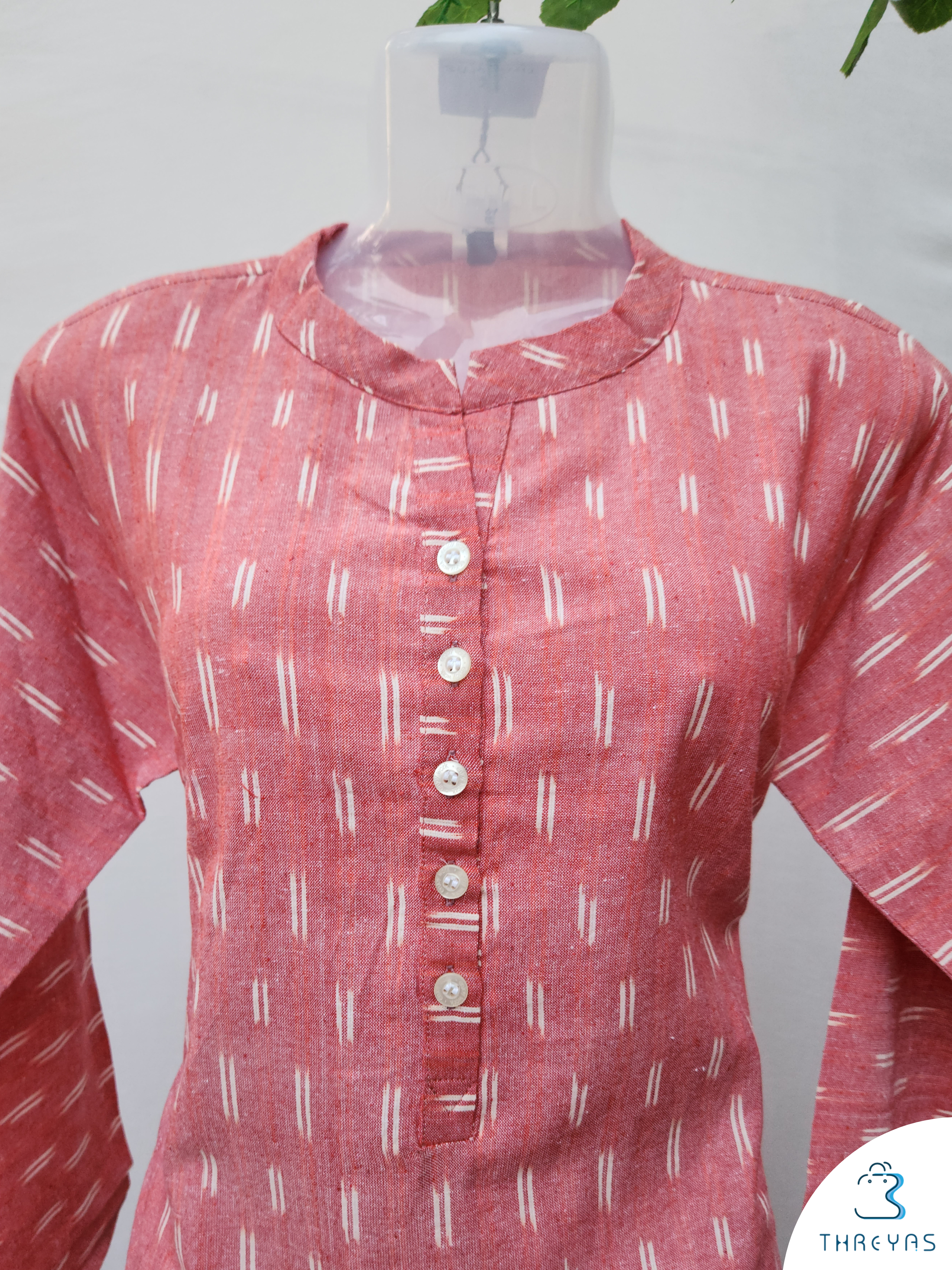 Coral Pink Cotton kurti |Coral Pink Cotton kurti for women |Threyas