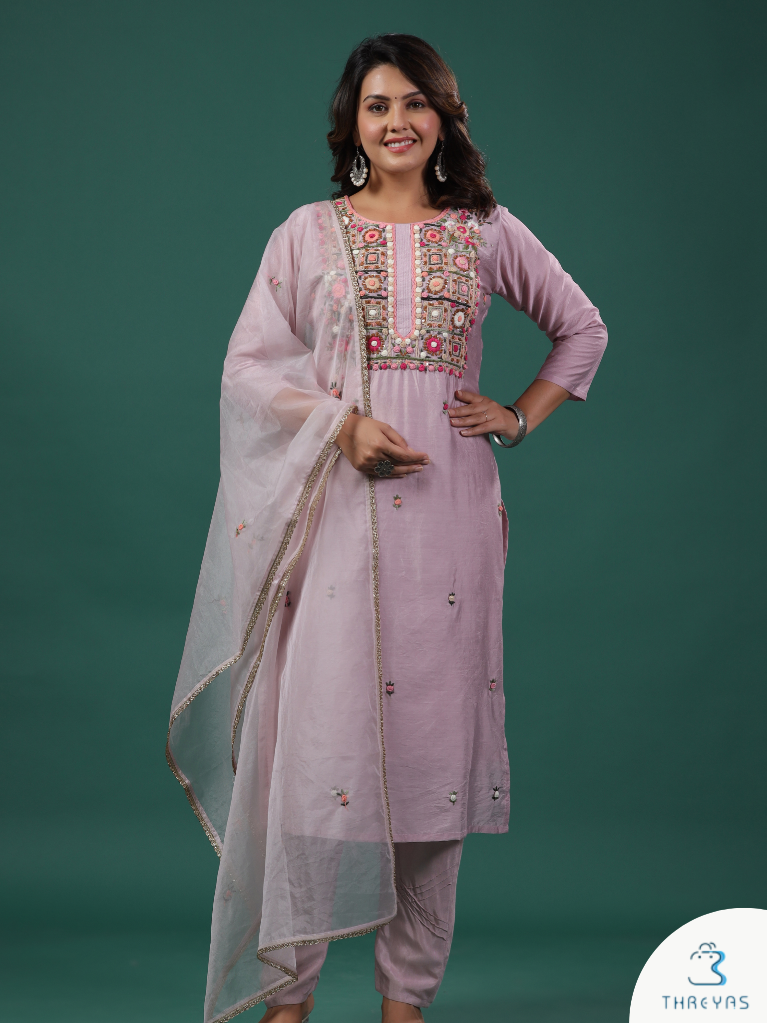 Purple Embroidery Kurtis Set for Women with Dupatta