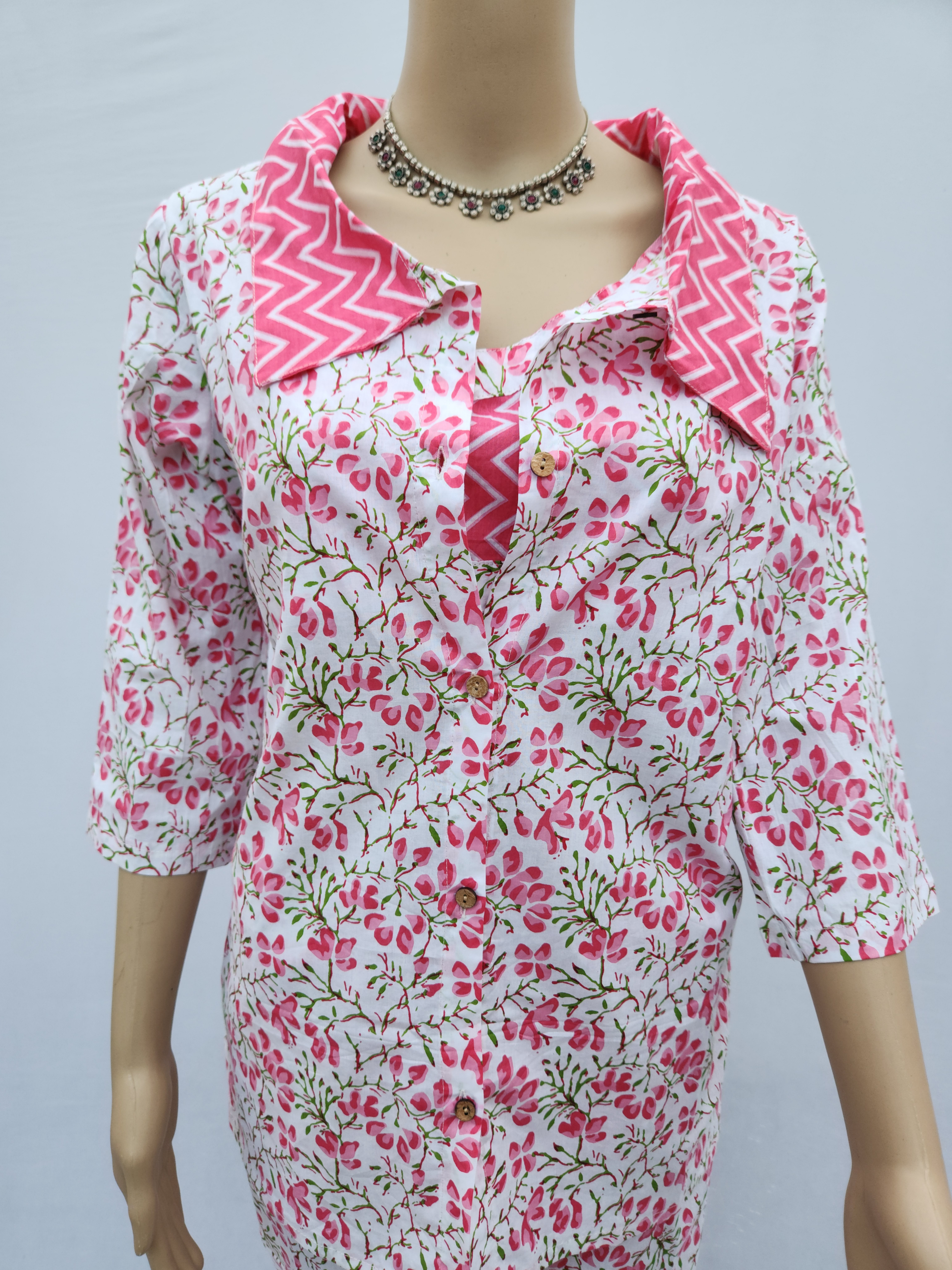 Light Pink Cotton Hand Block Printed Co-Ord Set for women | Stylish Kurthis & Kurtis Sets for Women | Threyas