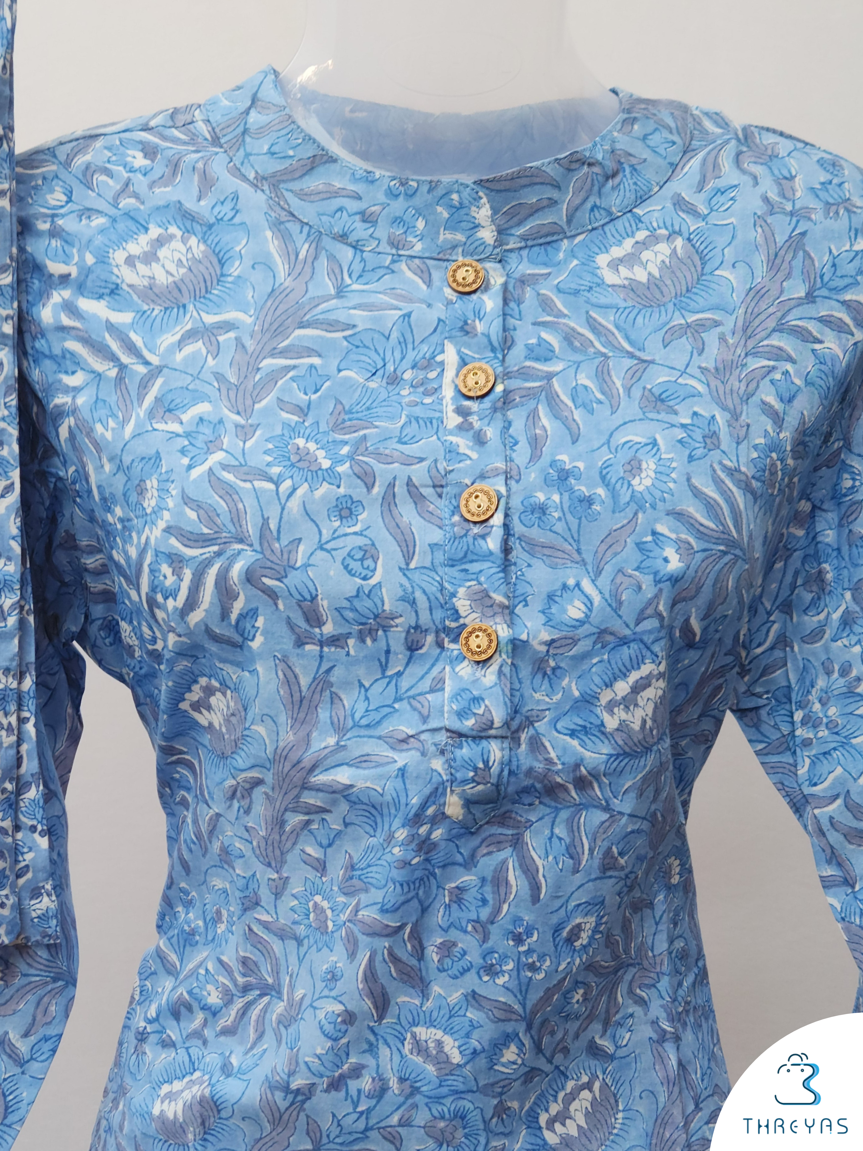 Sky Blue Cotton kurthis Set for women |Stylish Kurthis & Kurtis Sets for Women |Threyas