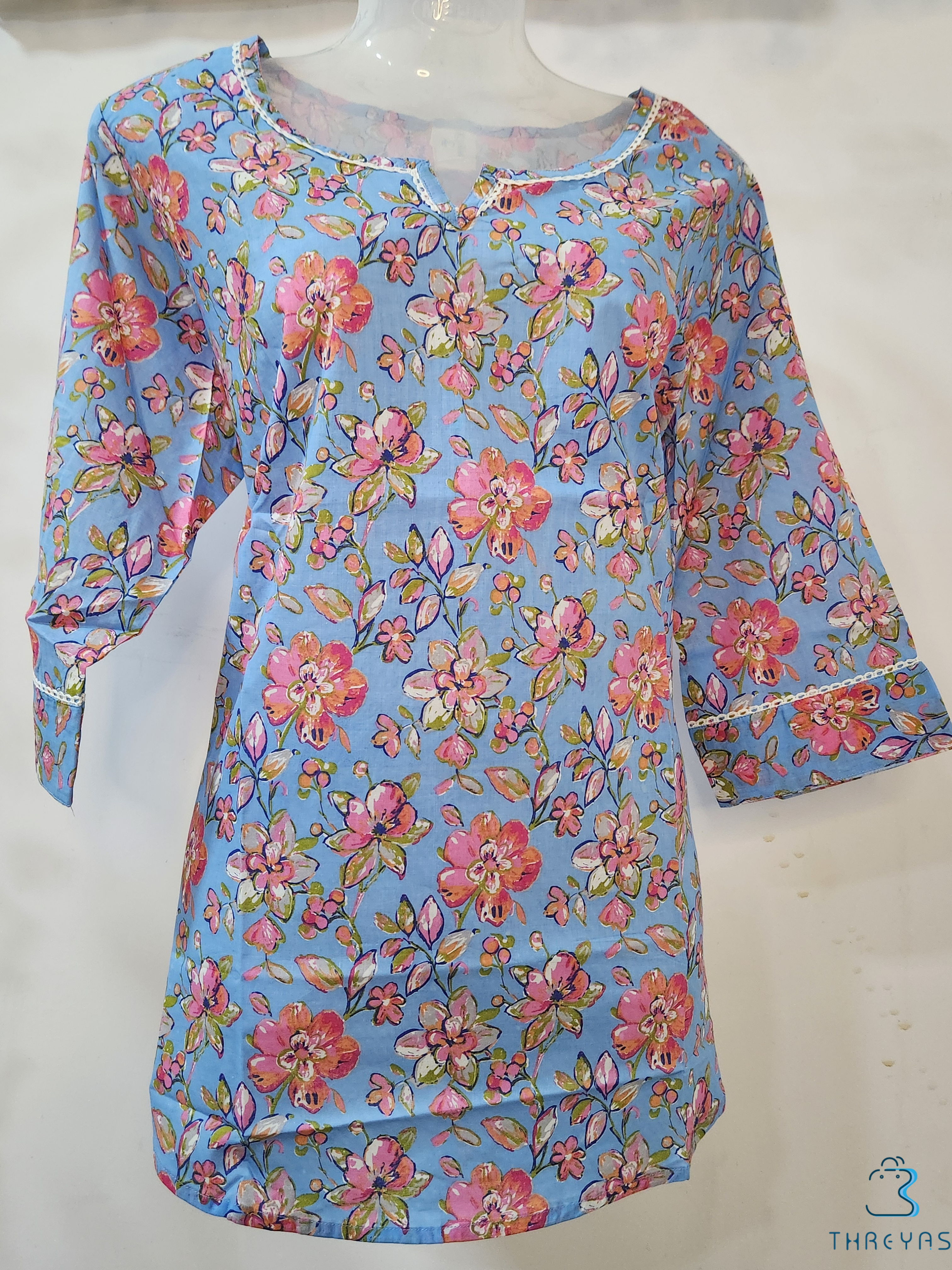 Lavender Cotton Short Kurti for women | Stylish Kurthis & Kurtis Sets for Women | Threyas