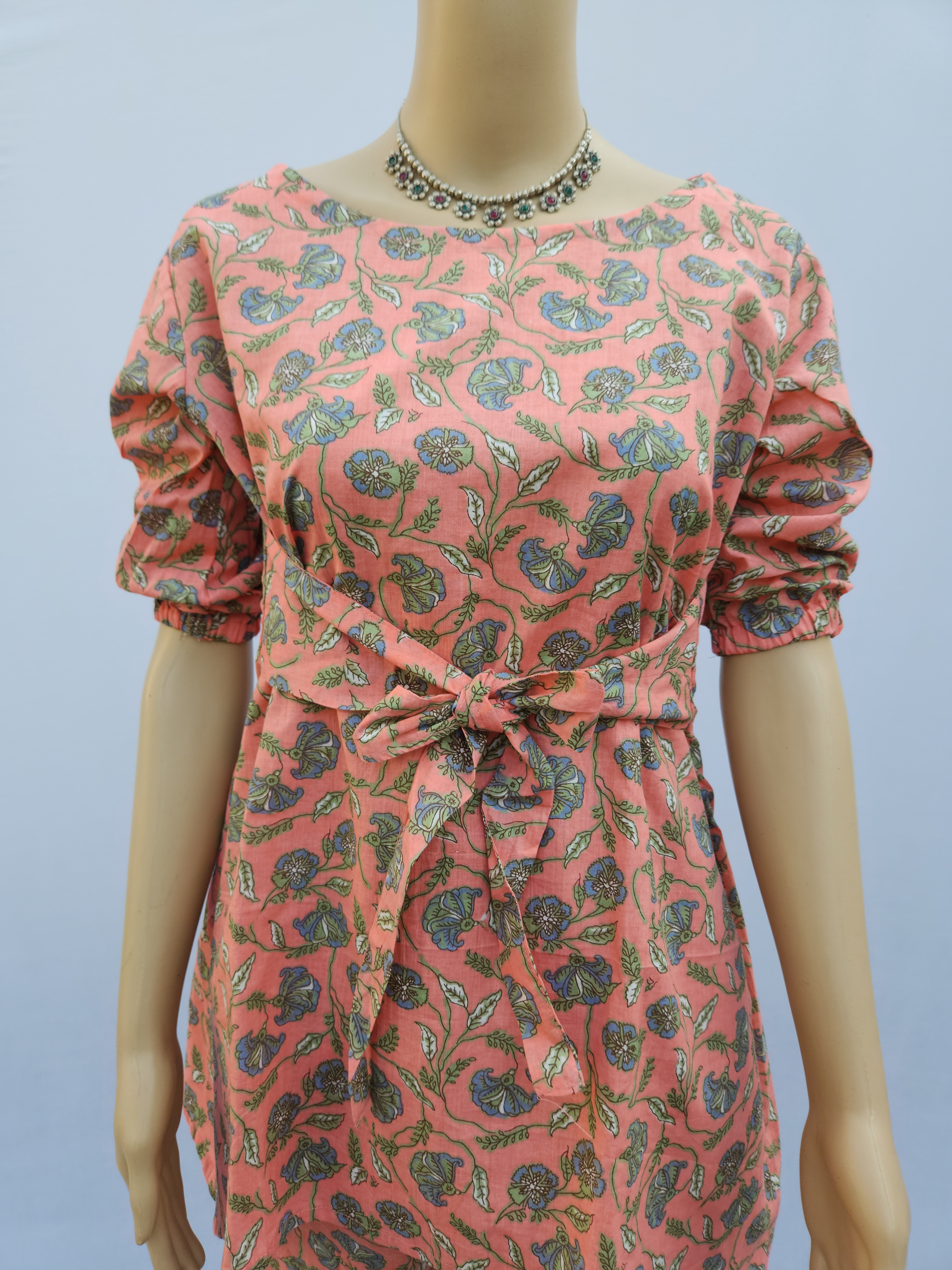 Pink Pure Cotton Hand Block Printed Co-Ord Kurthis Set with Front tie-ups for women | Stylish Kurthis & Kurtis Sets for Women | Threyas