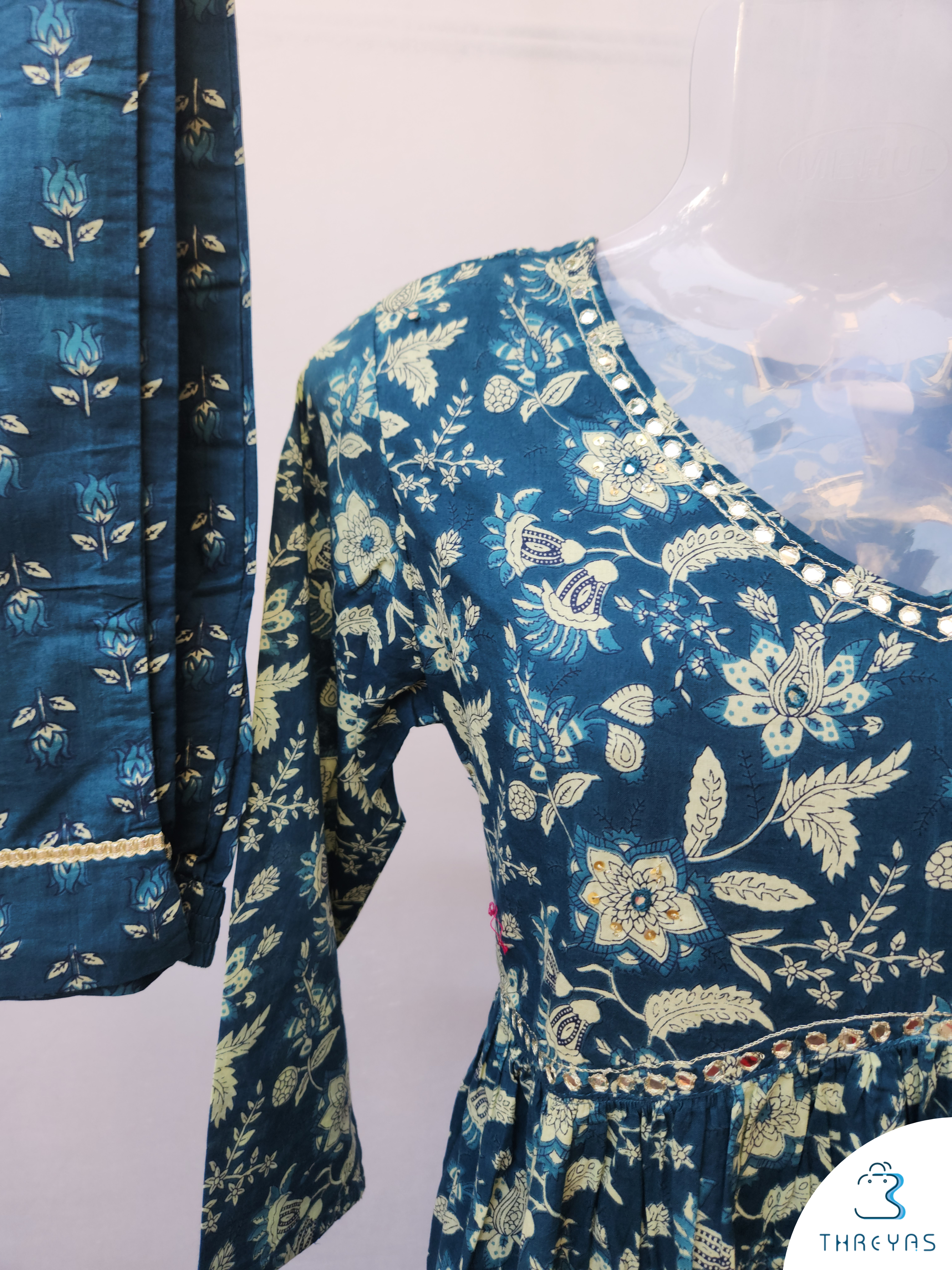 Blue Cotton Kurtha Set for women |Stylish Kurthis & Kurtis Sets for Women | Threyas