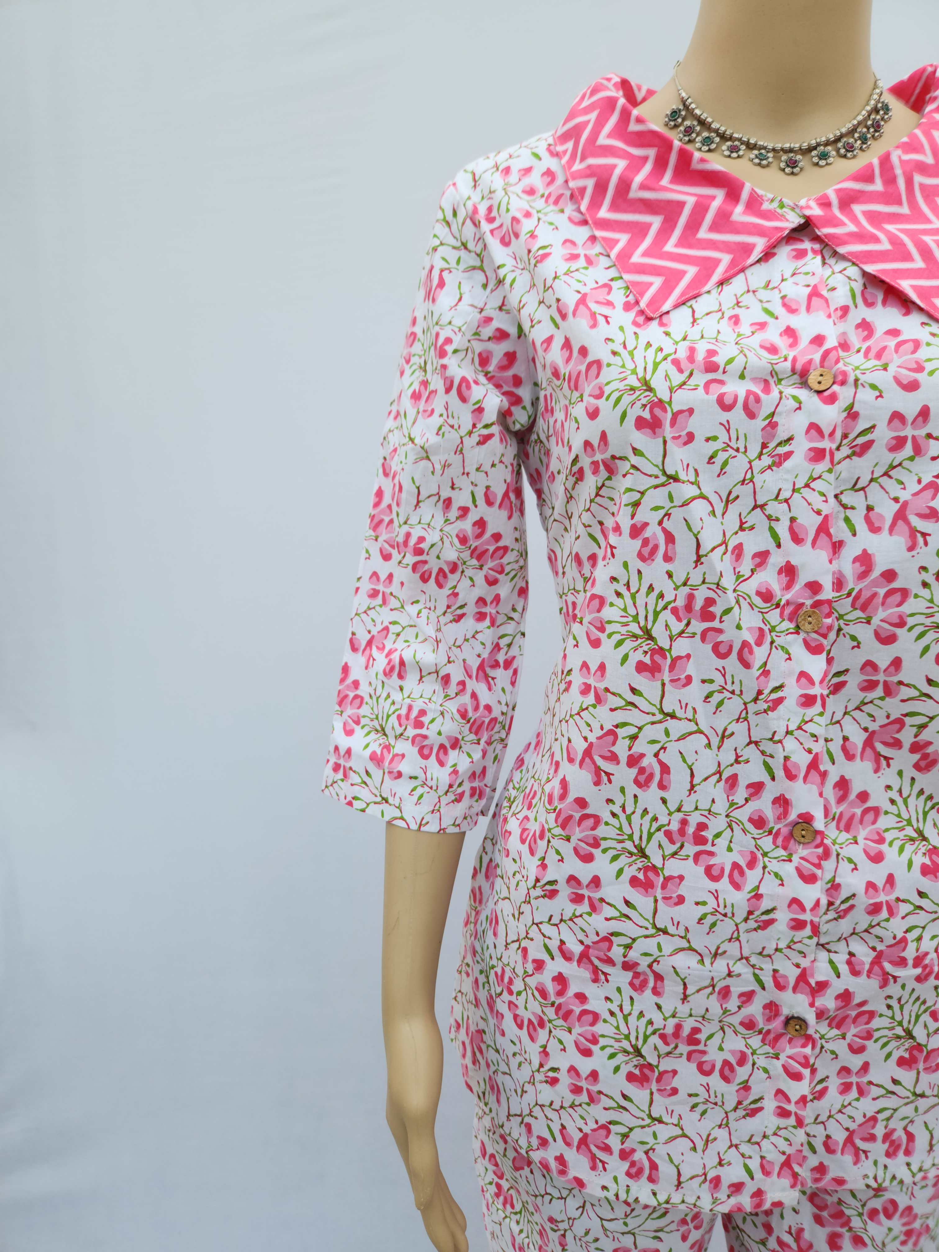 Light Pink Cotton Hand Block Printed Co-Ord Set for women | Stylish Kurthis & Kurtis Sets for Women | Threyas