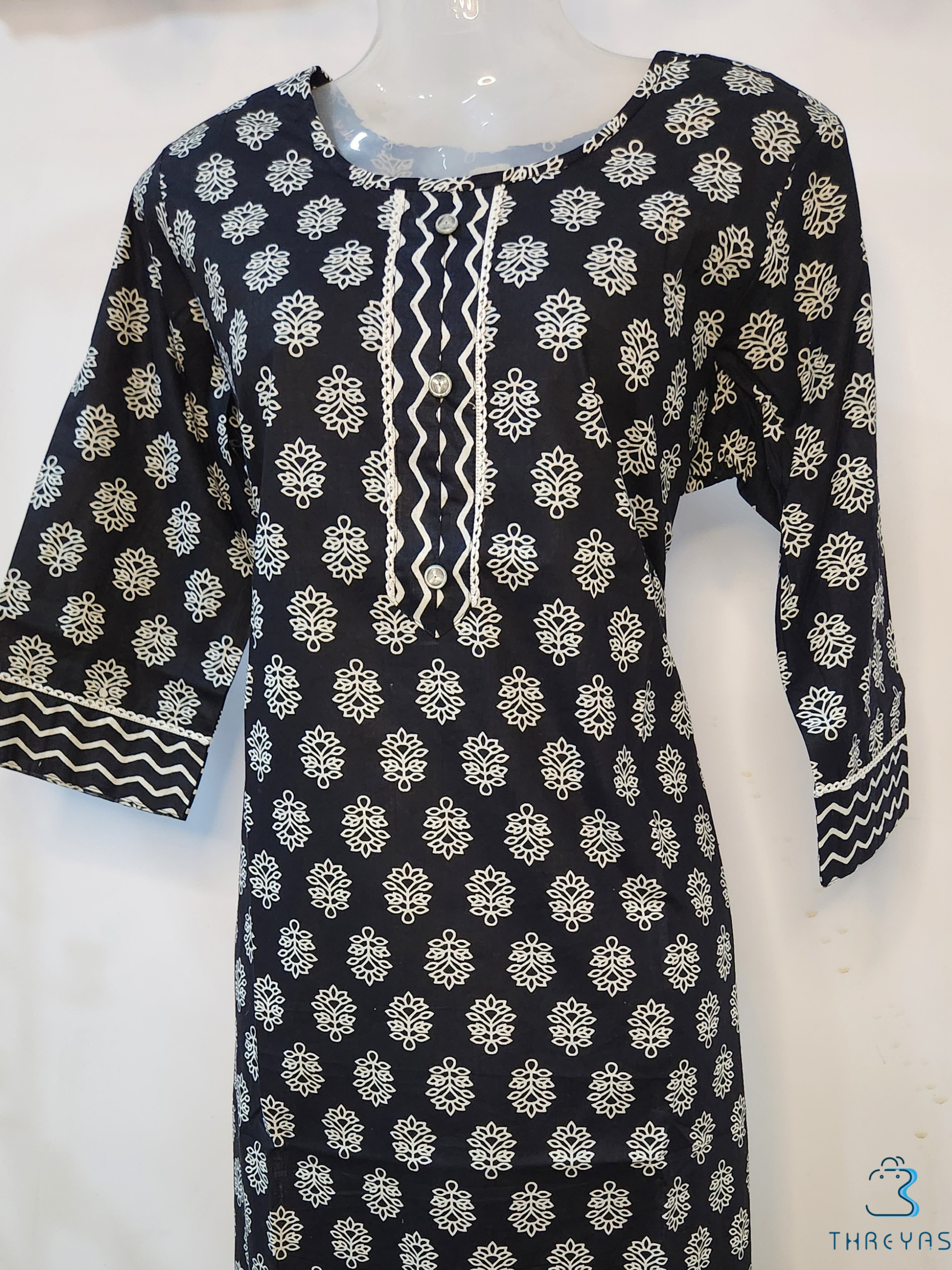 Black Printed Long Kurti for women | Stylish Kurthis & Kurtis Sets for Women | Threyas