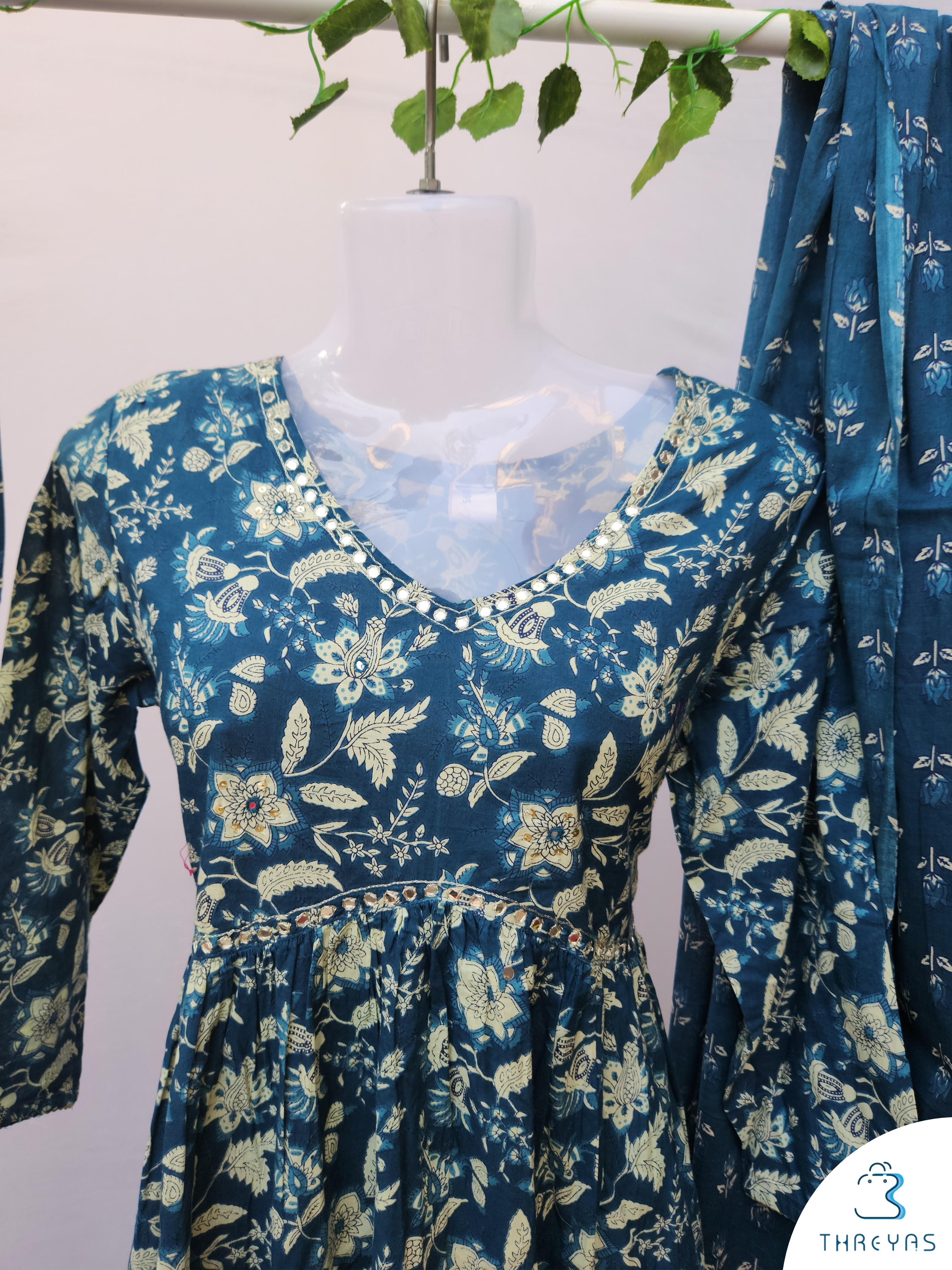 Blue Cotton Kurtha Set for women |Stylish Kurthis & Kurtis Sets for Women | Threyas