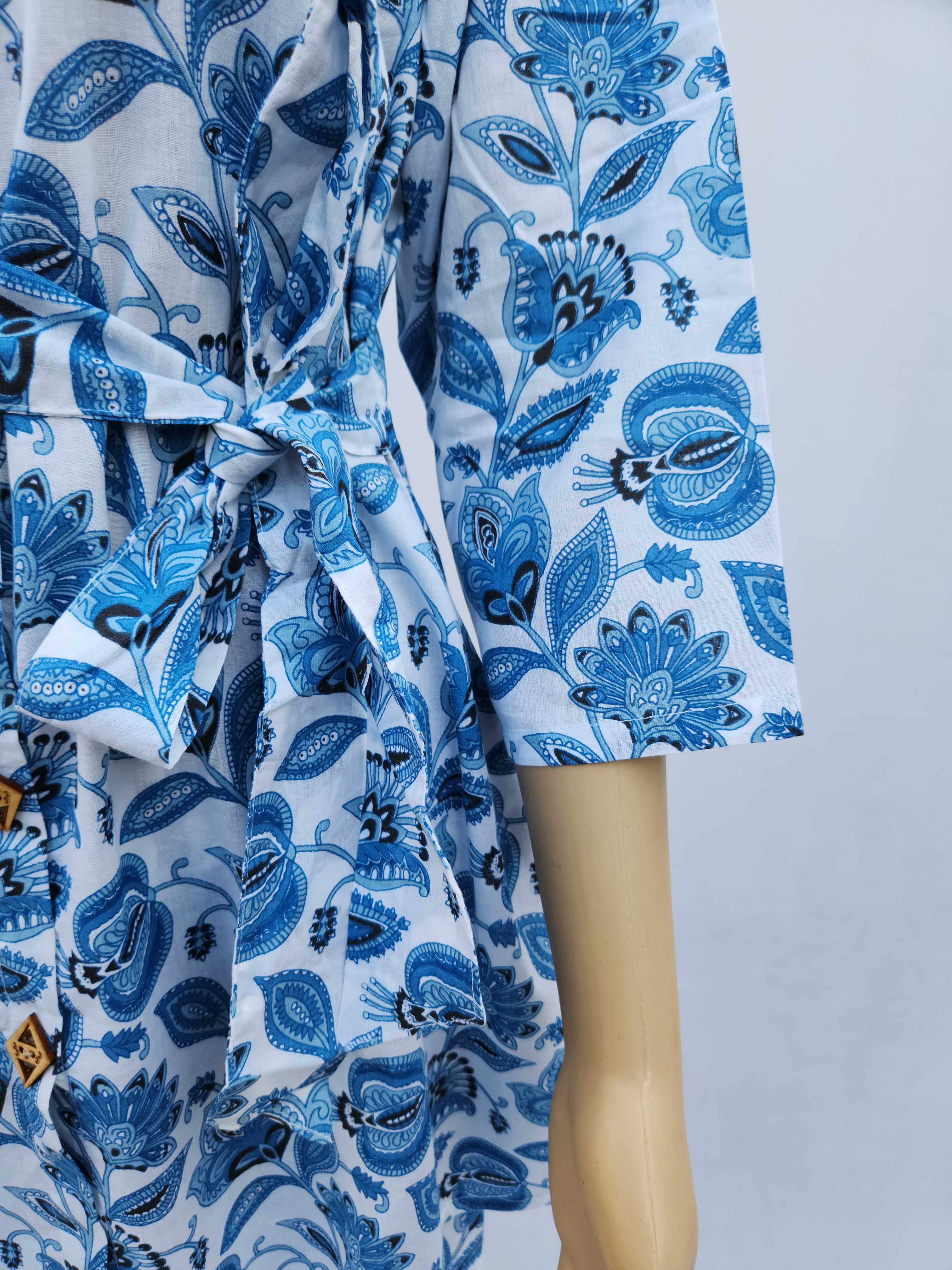 Sky Blue Hand Block Printed Co-Ord Kurthis Set with side tie-ups for women | Stylish Kurthis & Kurtis Sets for Women | Threyas
