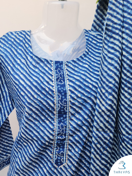 Blue Cotton Kurtha Set for women |  Stylish Kurthis & Kurtis Sets for Women  |  Threyas