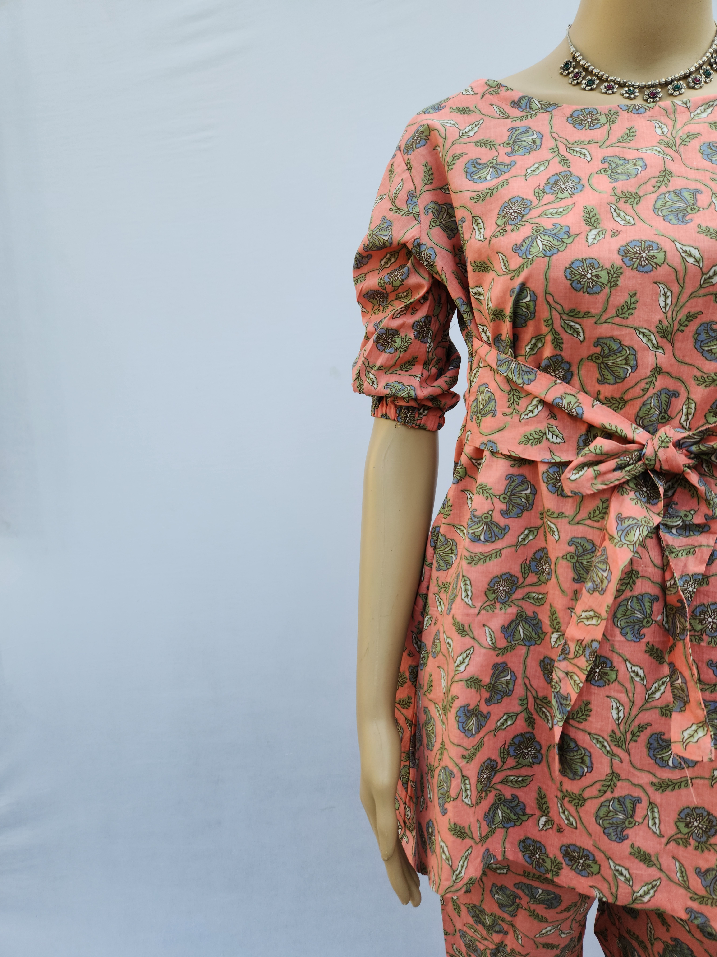 Pink Pure Cotton Hand Block Printed Co-Ord Kurthis Set with Front tie-ups for women | Stylish Kurthis & Kurtis Sets for Women | Threyas
