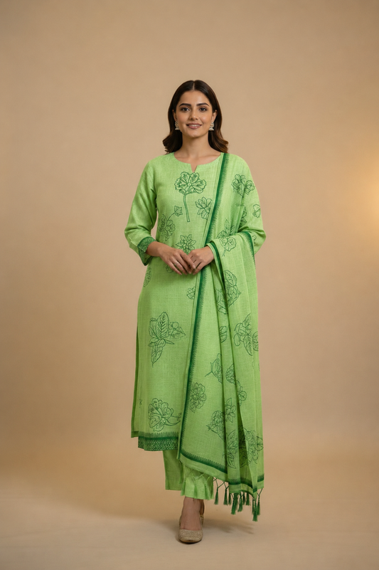 Pastel Green Jamdhani Dupatta Set For Women