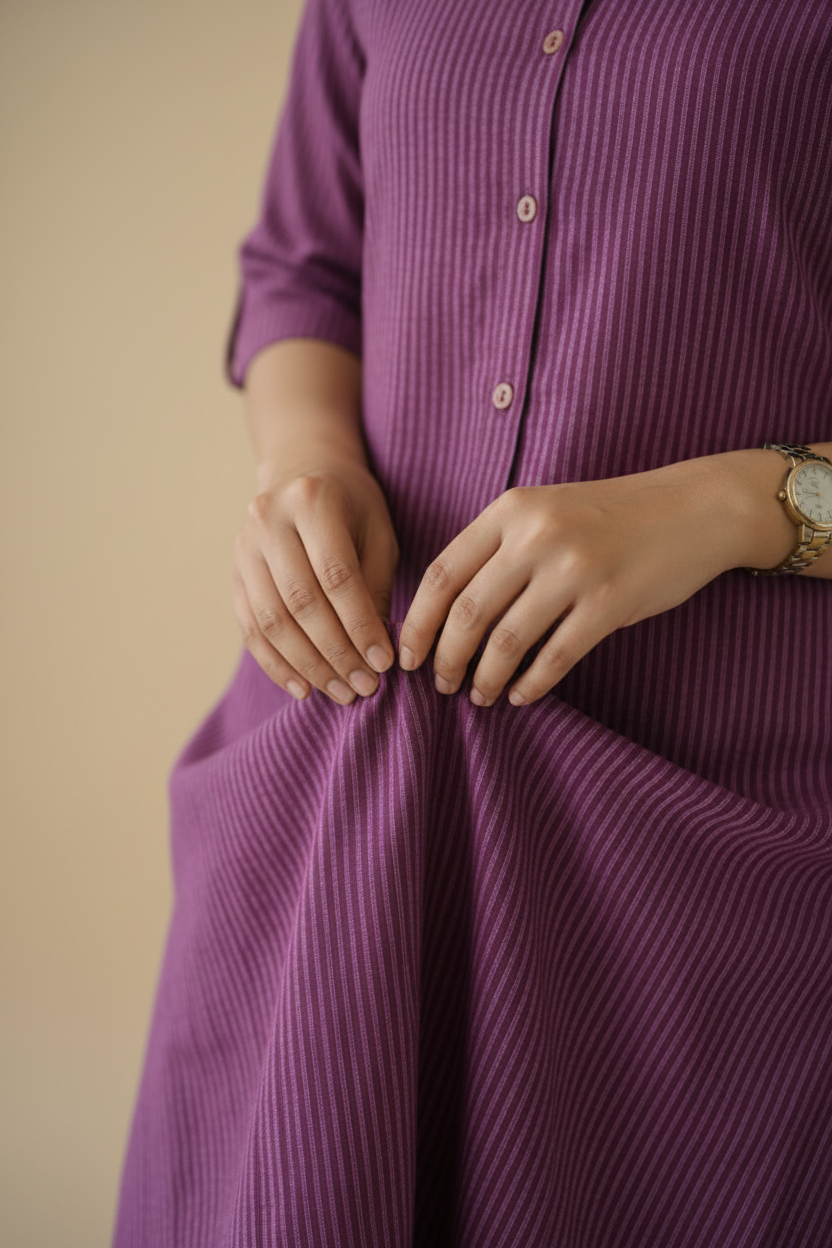 Purple Striped Cotton Kurti Set for Women
