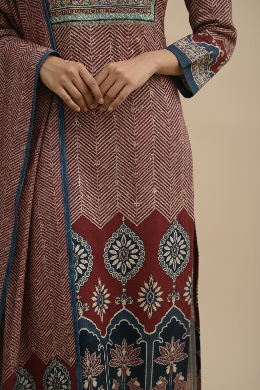 Rust Brown Cotton Kurta Set with Dupatta for Women