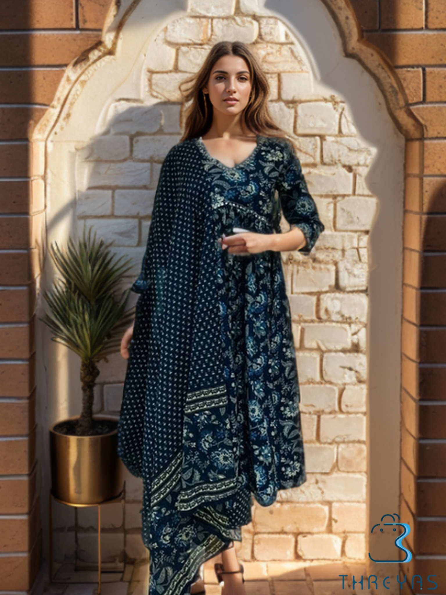 Blue Cotton Kurti Set for Women