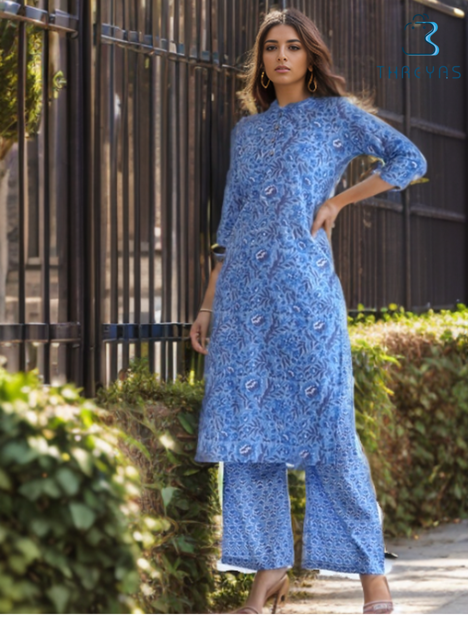 Sky Blue Cotton Kurti Set for Women