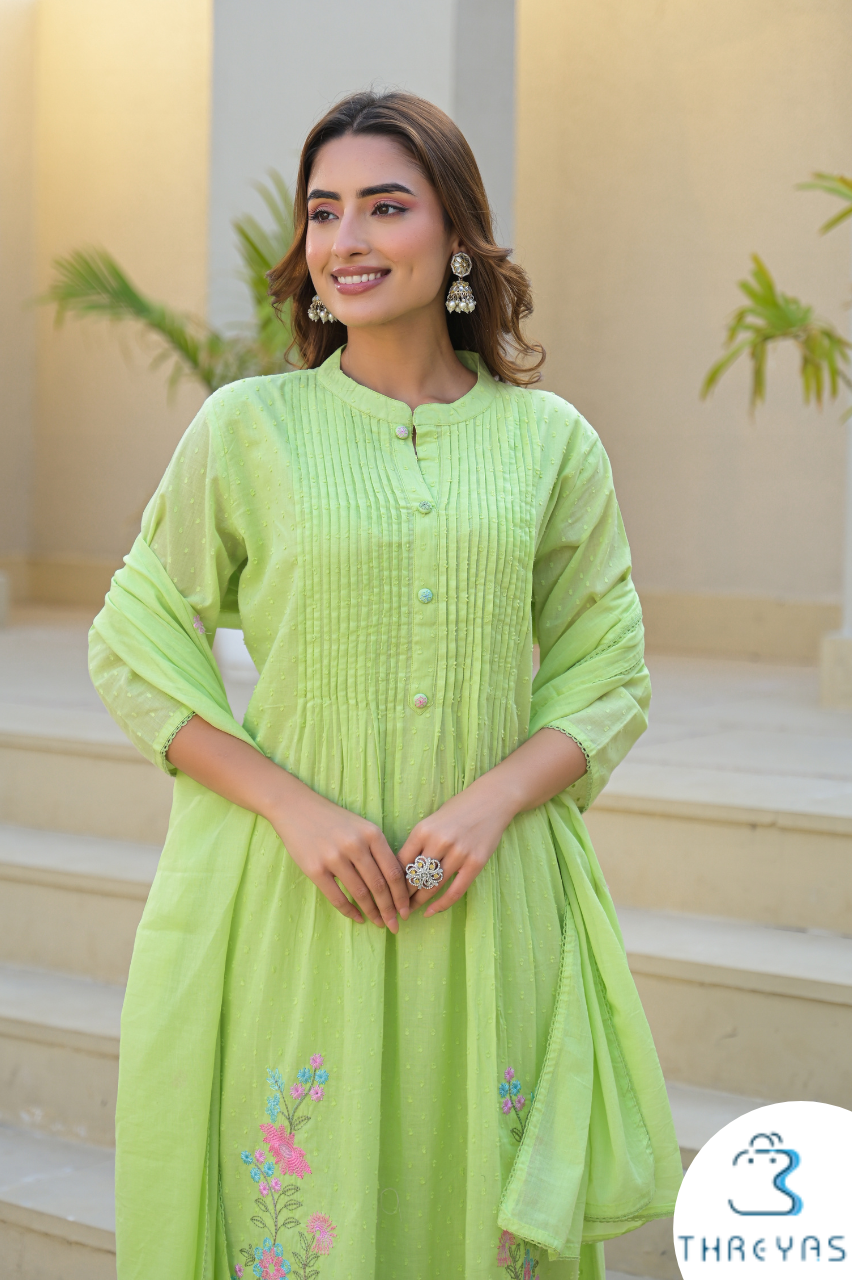 Green Color Kurti Set for Women with Dupatta