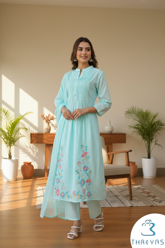 Blue Color Kurti Set for Women with Dupatta