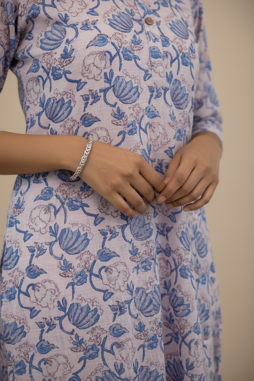 Light Grey Cotton Kurti Set for Women