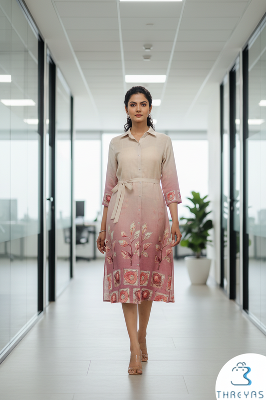 Light Purple Linen Kurti Midi Dress for Women – Elegant & Breathable