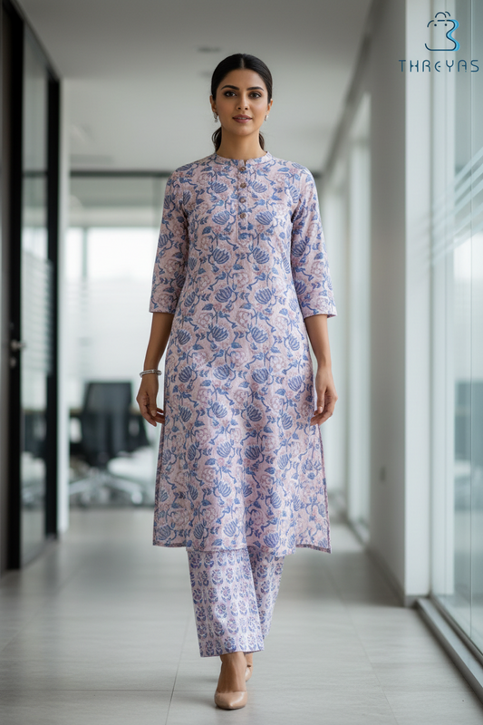 Light Grey Cotton Kurti Set for Women