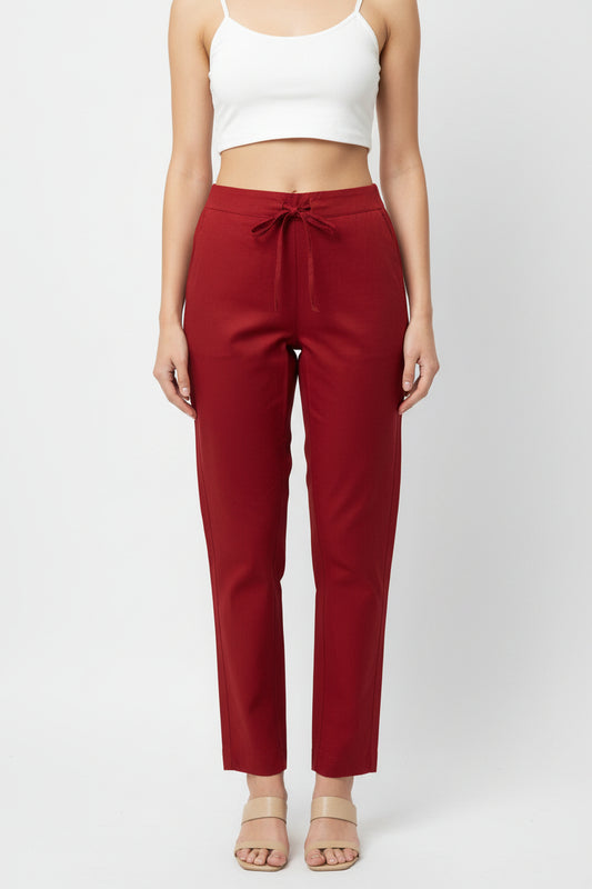 Maroon Cotton Casual Pant for Women