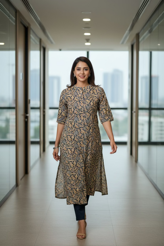 Blue Paisely Printed A-Line Kurti for women