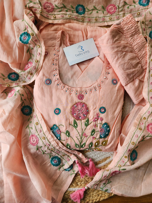 Blush Pink Floral Embroidered Anarkali Kurta Set with Dupatta