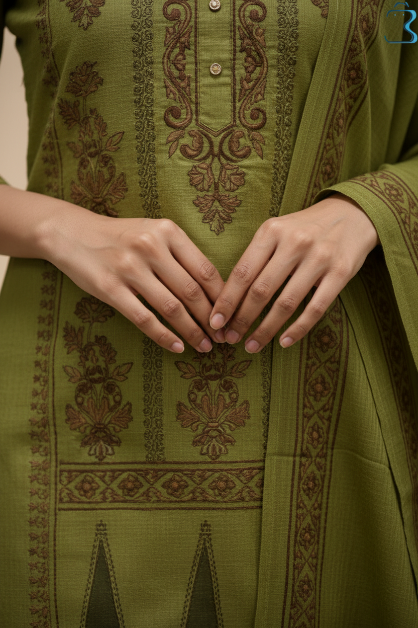 Mehandi Green Printed Straight Cotton Kurti Set for Women