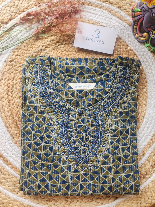 Gray Ajarakh A-Line Kurti