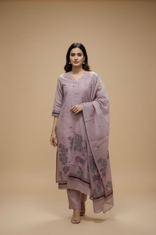 Soft Light Purple Jamdani Dupatta Set For Women