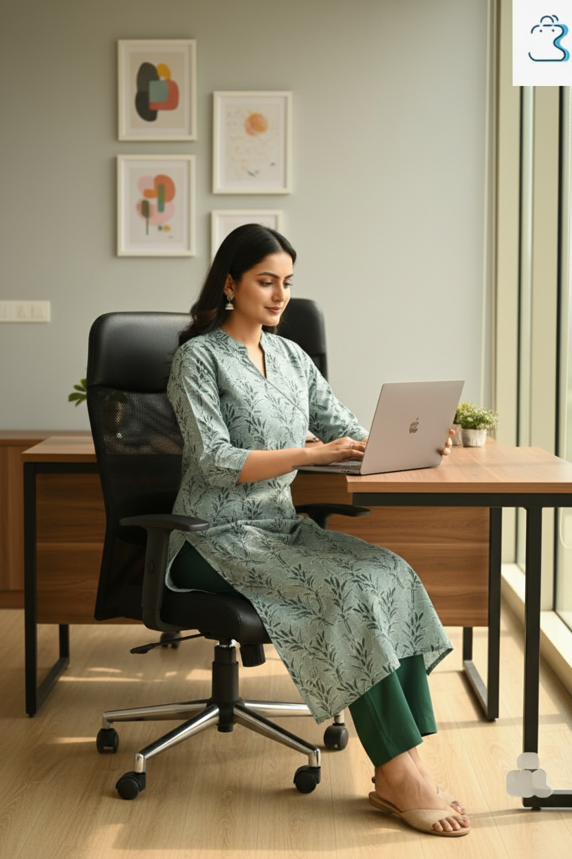 Pastel Green Cotton Kurti Set for Women