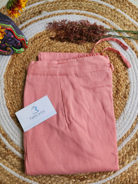 Peach Solid Cotton Casual Pants for Women