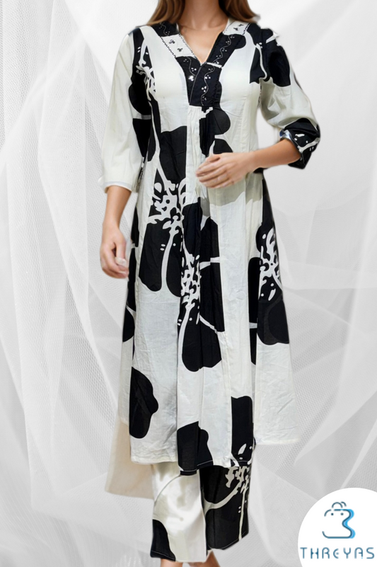 Black A-Line  Cotton CoOrd Set for women