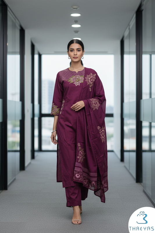 Pink Embroidered Cotton Flex Kurti Set with Printed Dupatta for Women