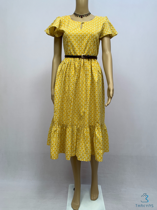 Yellow Fit and Flared Kurti | Stylish  Kurthis &  Kurtis  Sets  for Women | Threyas