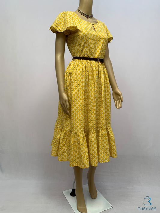 Yellow Fit and Flared Kurti | Stylish  Kurthis &  Kurtis  Sets  for Women | Threyas